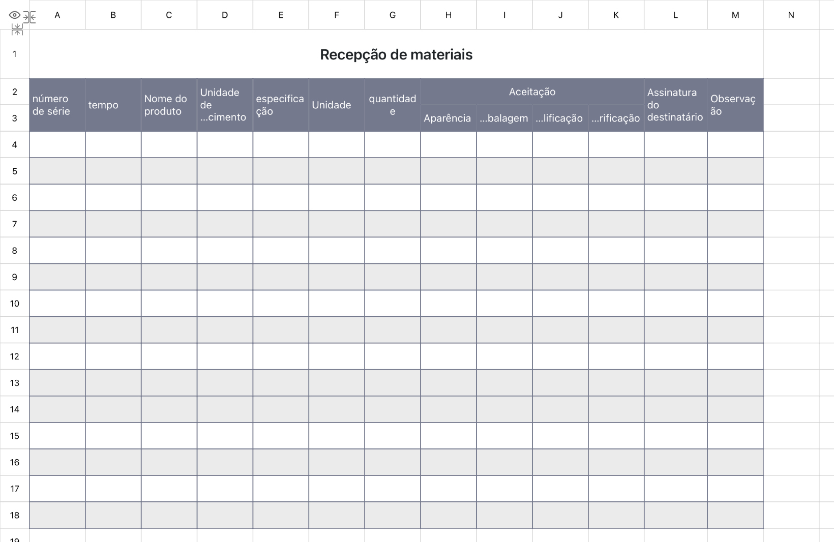 Recepção de materiais